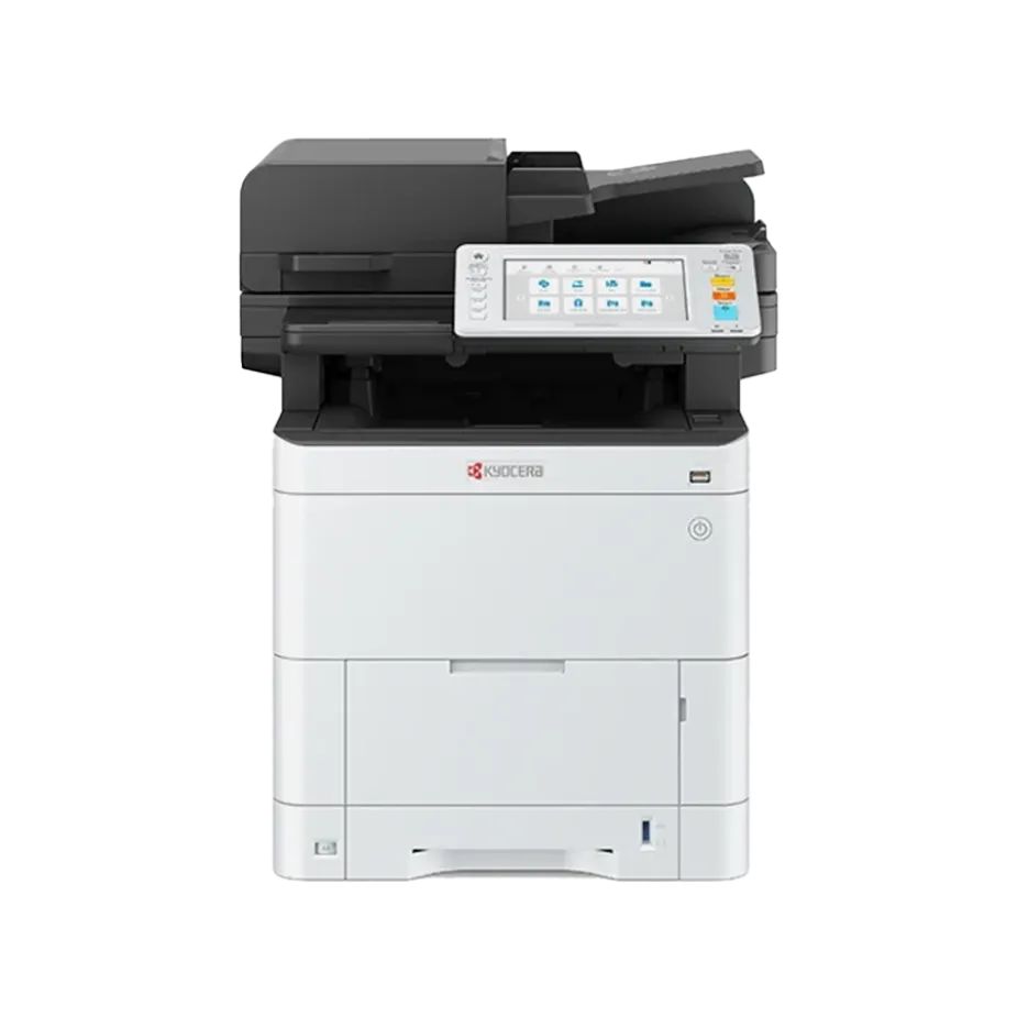ECOSYS MA4500ifx monochrome laser multifunction printer featuring a 7-inch color touch panel and Elevate Technology for high-volume office productivity.